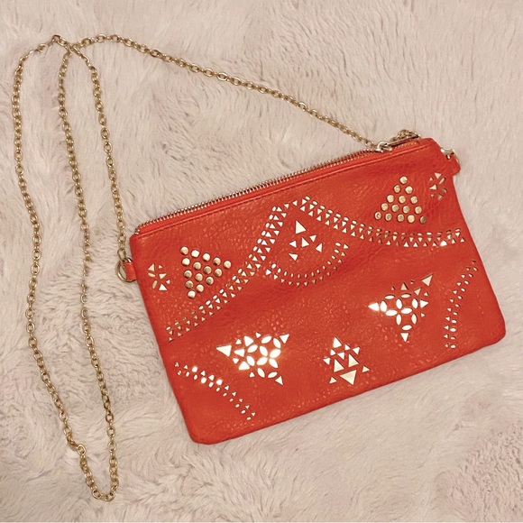 Red and gold studded purse with chain strap - Picture 1 of 5
